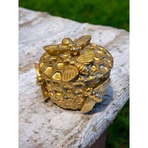 New Gold Bumble Bee On Honeycomb Jewelry Trinket Storage Container Box